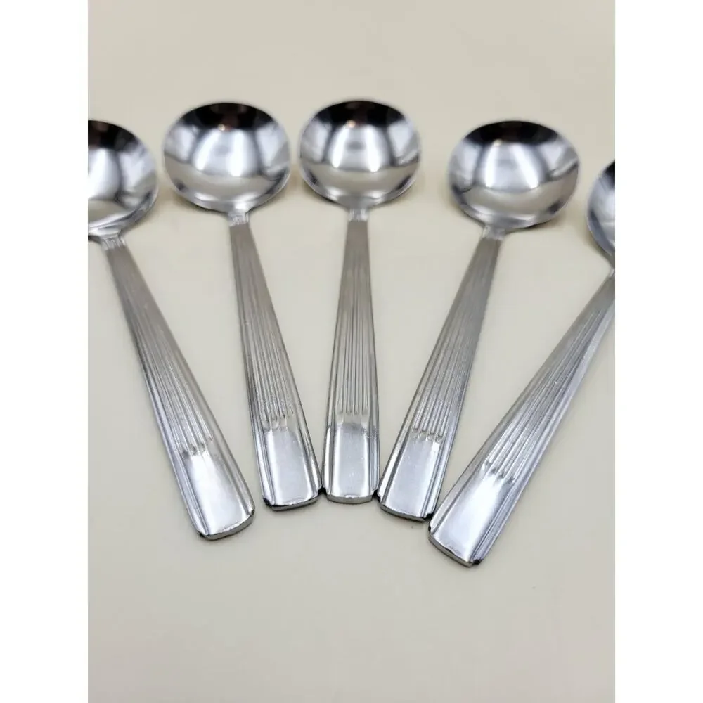 Cortland Estate Stainless Steel Round Bowl Soup Spoons Set of 5 Ribbed Handle
